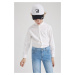 DEFACTO Boy&#39;s Linen Look Printed Long Sleeve White Shirt