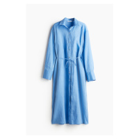H & M - Lněné košilové šaty - modrá