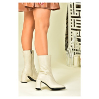 Fox Shoes Beige Women's Thick Heeled Daily Boots