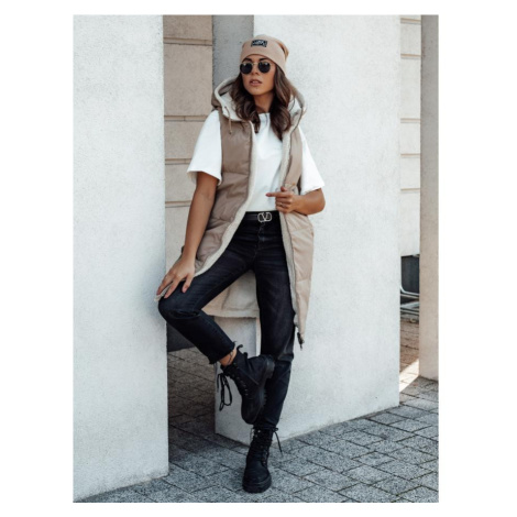 Dlouhá dámská vesta béžové barvy DStreet