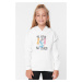 Trendyol Girls' Ecru Hooded Printed Knitted Sweatshirt