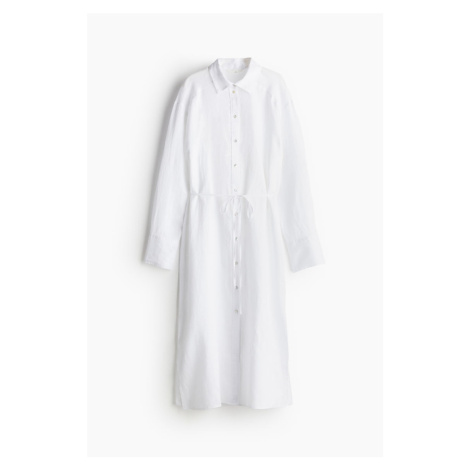 H & M - Lněné košilové šaty - bílá H&M