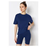 Trendyol Navy Blue 100% Cotton T-shirt-Biker/Short Leggings Knitted Pajama Set