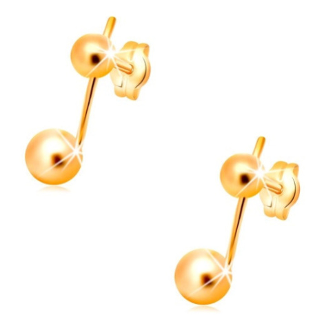 Náušnice ve žlutém 14K zlatě - dvě kuličky spojené úzkou tyčinkou Šperky eshop