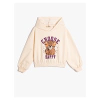 Koton Teddy Bear Print Hoodie with Sweatshirt. Elastic Waist and Cuffs, Long Sleeves.