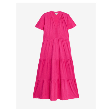 Tmavě růžové dámské žerzejové midi šaty s volány Marks & Spencer