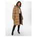 Světle hnědý dámský dlouhý prošívaný zimní kabát s kapucí ONLY Amanda