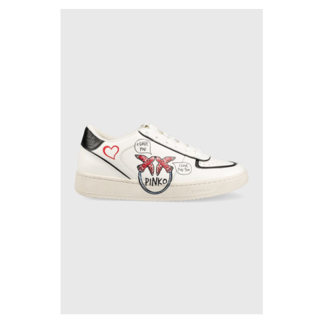 Kožené sneakers boty Pinko Rodano Basket bílá barva
