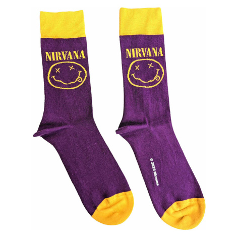 Nirvana ponožky, Yellow Happy Face Purple, unisex RockOff