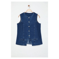 Trendyol Curve Blue Crew Neck Plus Size Denim Vest