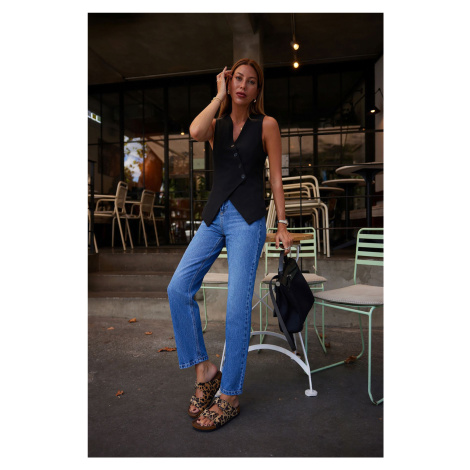 Trendyol modré rovné džíny s vysokým pasem