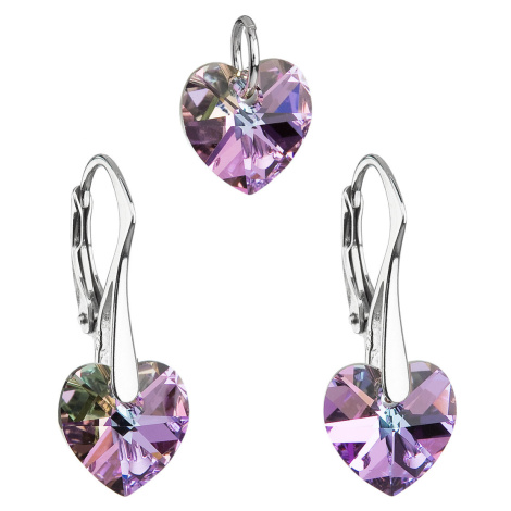 Evolution Group Sada šperků s krystaly Swarovski náušnice a přívěsek fialová srdce 39003.5