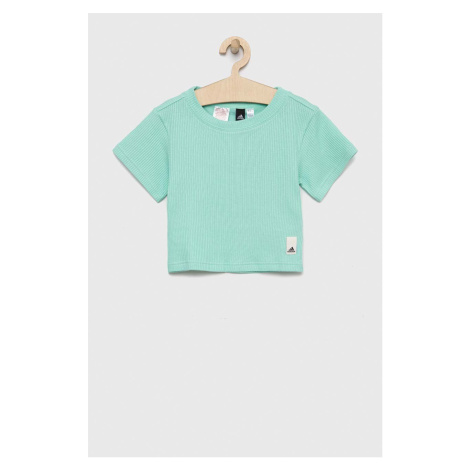 Dětské bavlněné tričko adidas tyrkysová barva