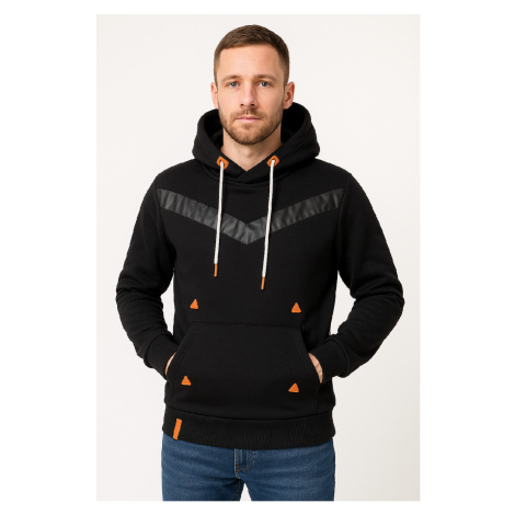 Pánská mikina s kapucí, asymetrické detaily a kožené prvky