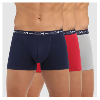 Sada tří pánských boxerek v tmavě modré, červené a světle šedé barvě Dim COTTON STRETCH BOXER