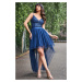 Tmavě modré společenské šaty s asymetrickou tylovou sukní