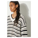 Bavlněný svetr GANNI Striped Cotton Pointelle V-neck bílá barva, K2239