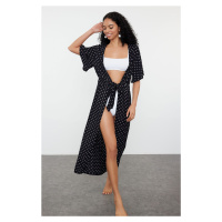 Trendyol Polka Dot Belted Maxi Woven Tie-Up Kimono&Kaftan