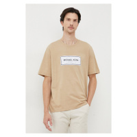 Bavlněné tričko Michael Kors béžová barva, s aplikací