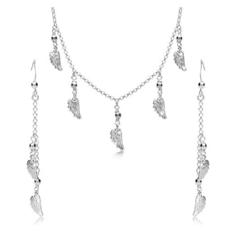 Stříbrná 925 sada - náušnice a náhrdelník, andělská křídla a kuličky na řetízku Šperky eshop
