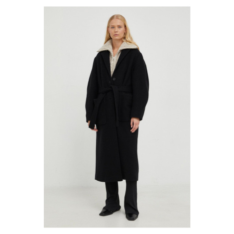 Vlněný kabát Marc O'Polo černá barva, přechodný, oversize