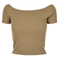 Ladies Off Shoulder Rib Tee - khaki