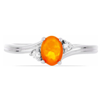 Prsten stříbrný s oranžovým opálem a zirkony Ag 925 026295 OROP - 62 mm 2,4 g