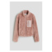 H & M - Plyšová bunda se stojáčkem - růžová