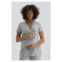 Dagi Green V-Neck Cotton Maternity Pajamas Top