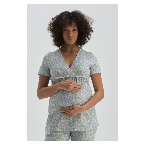 Dagi Green V-Neck Cotton Maternity Pajamas Top