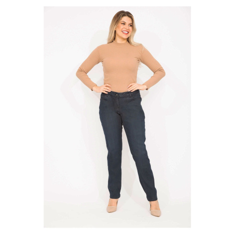 Şans Women's Navy Blue Plus Size 5 Pocket Lycra Jeans