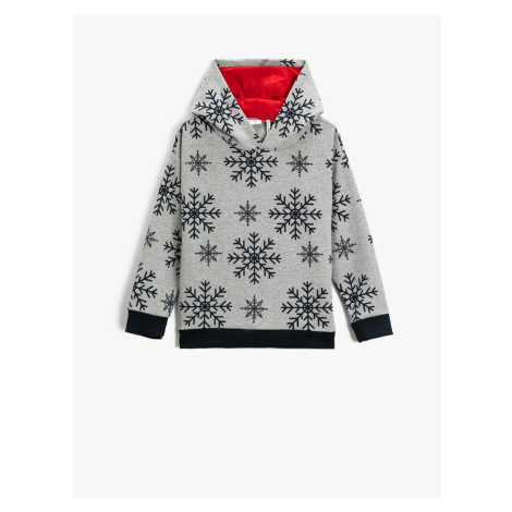Koton Christmas Theme Snowflake Print Hooded Sweatshirt