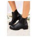 Fox Shoes Black Genuine Leather Women's Boots