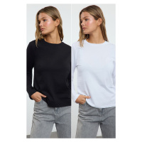 Trendyol Black-White 2-Pack Crew Neck Regular/Normal Cut Knitted T-Shirt