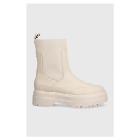 Boty s gumou Tommy Hilfiger FEMININE RUBBERIZED THERMO BOOT béžová barva, na platformě, FW0FW074