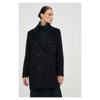Vlněný kabát Bruuns Bazaar černá barva, přechodný, dvouřadový