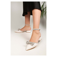 Shoeberry Women's Minue White Skin Stone Heels Shoes