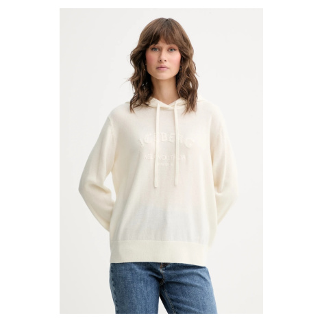 Vlněná halenka Iceberg dámská, béžová barva, s kapucí, hladká, A020 9003