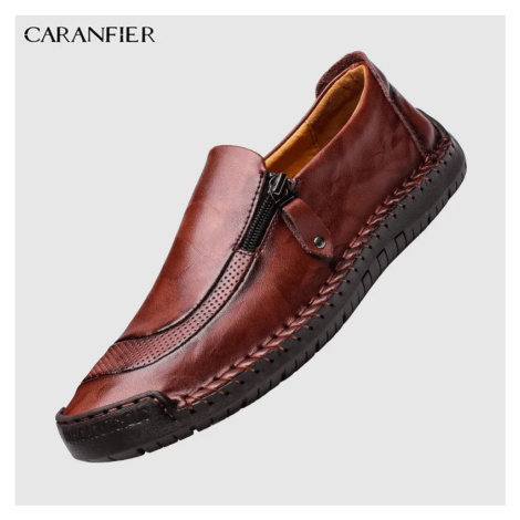 Kožené pánské loafers se zipem a dekorativním šitím CARANFLER