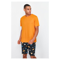 Trendyol Orange Regular Fit Printed Knitted Pajamas Set