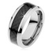 Wolframový prstýnek stříbrné barvy, středový pás z černých vláken, 8 mm