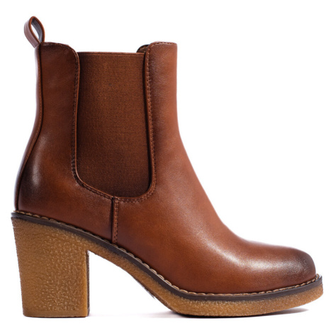 Pk Trendy dámské hnědé kotníčkové boty na širokém podpatku ruznobarevne