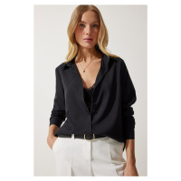 Happiness İstanbul Women's Black Soft Textured Basic Shirt