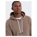 Men's non-stretch hooded sweatshirt - light brown V8 OM-SSBN-0120