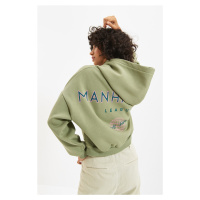 Trendyol Mint Back with a Print Detailed Hoodie, Fleece Inside Knitted Sweatshirt