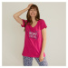 Blancheporte Pyžamové tričko s krátkými rukávy a středovým potiskem "Beautiful" fuchsie