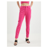 Tmavě růžové dámské zkrácené mom fit džíny Pieces Kesia - Dámské