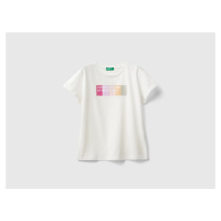 Benetton, T-shirt With Glittery Logo In Organic Cotton