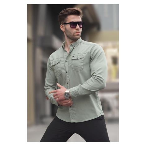Madmext Green Comfort Fit Men's Gabardine Shirt 6810