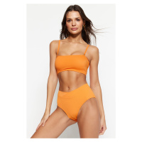 Trendyol Orange V-Cut Textured High Waist Regular Leg Bikini Bottom